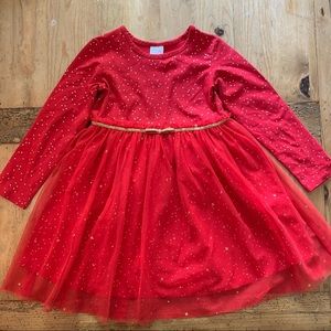 Hanna Andersson Red & Gold Shimmer Star Dress in Soft Tulle Size 5